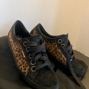 Mephisto Leopard Print Leather Sneakers
